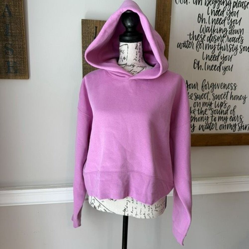 Inzy Women's Easy Fit Fleece Cropped Pullover Sweatshirt Hoodie Pink Size Small